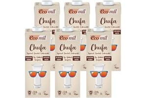 Ecomil - Bebida Vegetal de Chufa BIO, Sin Azúcares Añadidos, Vegano, Sin Lactosa, Sin Gluten - Pack 6 unidades de 1L