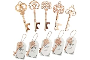 SATOHA WODEGIFT 50pcs Skeleton Key Bottle Opener Wedding Party Favor Souvenir Gift with Escort Tag and Rose Gold Chains (Rose Gold,5 Styles)