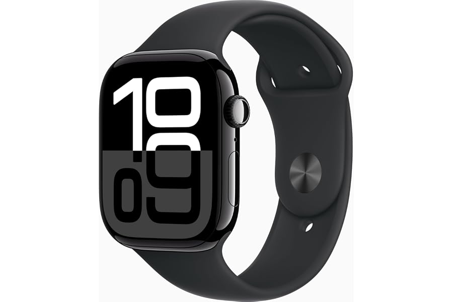Apple Watch Series 10 [GPS, 46mm] - Aluminiumgehäuse Diamantschwarz mit Sportarmband Schwarz, M/L (Generalüberholt)