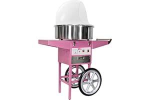 ‎ROYAL CATERING Royal Catering Professionelle Zuckerwattemaschine mit Wagen, Ablagen, Schublade und Spuckschutz 52 cm 1200 W Edelstahl LCD in auffälligem Pink Zuckerwattegerät Cotton Candy Machine