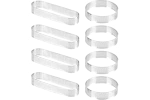 TIMESETL Anello di Mousse 8 Pezzi Stampi Dolci Forati, Anelli per Mousse in Acciaio Inossidabile, Forma Rotonda Forma Ovale Pasticceria Stamp Crostata Anello Torta Anelli Forati per Pasticceria
