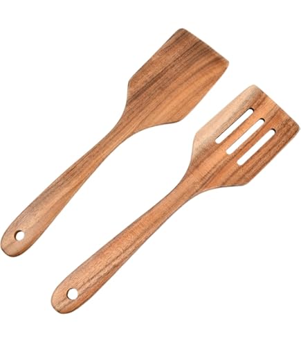 Set di 2 spatole in legno di acacia, antiaderenti, per cucinare