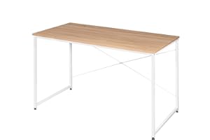 WOLTU Escritorio de Computadora Muebles de Oficina Mesa de PC Mesa de Oficina Ordenador con Diseño Industrial, Madera y Acero 120x60x70cm Roble + Blanco TSB08hei
