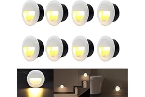 FWOCHE 8 kawałek Oświetlenie schodowe, zewnętrzne, okrągłe, kinkiety 3W, zewnętrzne, oświetlenie schodowe z puszką podtynkową, aluminiowe, wodoodporne, kinkiet wpuszczany, oświetlenie schodów, biały