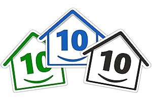 RUBIGO 3 x Bin Numbers for Wheelie Bins, 1-99, 15cm ‘Happy House’ Colour Design Dustbin Stickers, Easy Application Stick On Number Stickers - Weatherproof Self Adhesive Vinyl – Blue, Black and Green (10)