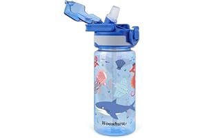 omedecal Borraccia Bambini con Cannuccia, a Prova di Perdite 480ml Borracce Bambina Bambini Bambino, Senza BPA con Maniglia, Lavabile in Lavastoviglie - Animali Marini