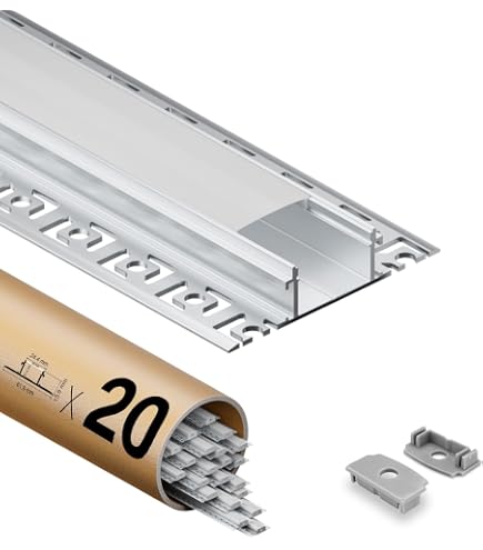 Shine Plus LED Aluminiumprofil 2 M Mit Milchiger Abdeckung – Für LED-Streifen, Trockenbau, 20 Mm Innenbreite