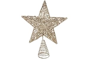 Gisela Graham Christmas White Gold Colour Glitter Tree Top Star Topper 23cm