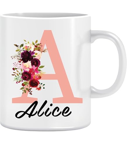 Personalized Letter L Floral Mug | Custom Gold Effect Initial Coffee Cup - Extra Large 15 Oz