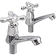Bohaner 2 x Chrome Lever Basin Taps Basin Mixer Taps Bathroom Sink Taps Pair Chrome Brass Basin Tap Pair Hot and Cold Water Bathroom Sink Tap for Bathroom Kitchen