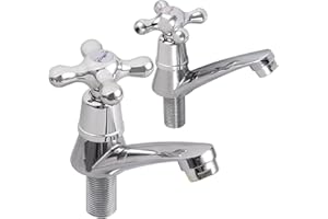 Bohaner 2 grifos de lavabo cromados con palanca para lavabo de baño, par de grifos de lavabo de latón cromado, par de grifos de lavabo de agua fría y caliente para baño, cocina
