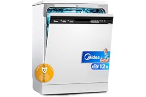 Midea Lavavajillas 60 cm+++ Blanco para 12 servicios - Lavaplatos Libre Instalación con 4 Programas de Lavado, Integrable - Filtro Antibacterias, 49 dB, y Función de Media Carga Nuevo Modelo