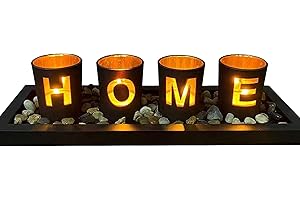 PAPU Home Teelichthalter - Porzellan kerzenhalter Schwarz von außen und Goldfarben innen Mit Holz Tablett, Goldene Lichteffekte, Das Beste Dekoration für Landhaus Esstisch