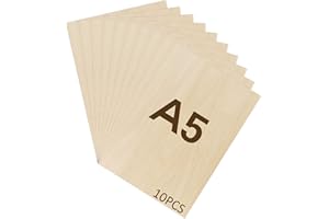 WISYOK 10pcs Contreplaqué 2mm, Planche Bois A5, Feuille de Bois Rectangulaire, Plaque Bois Brut Bouleau, Bois Brut Non Finie, Panneau Feuille Découpe Laser pour Pyrogravure, Maquette, DIY - 21*15cm