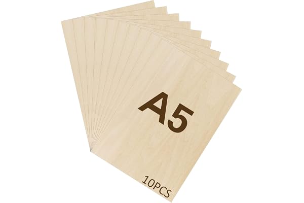 WISYOK Lot de 10 feuilles de contreplaqué A5, 210 x 150 x 2 mm, panneaux de contreplaqué brut pour travaux manuels, bricolage, gravure sur bois, projets laser, modélisme, décoration, peintures