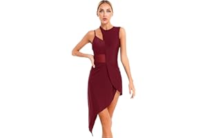 Jowowha Femme Robe Danse Salsa Tango Asymétrique Robe Danse Zumbas Rumba Chacha Fendue Robe Cérémonie Cocktail Soirée Dancewear S-XXL