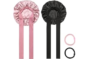 QUIIEOSKIA 2 Stück Seidenhaube Zum Schlafen, Satin Haarhaube für die Nacht Seiden Haube, Haarhaube zum Schlafen, Satin Bonnet Seide, Haar Schlafhaube Haare Schützen Lange Kurze Lockige Haare, mit 2 Haargummis