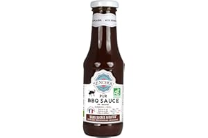 MARCEL SENCHOU Pur Sauce BBQ Fumée BIO Sans Sucres Ajoutés - Accompagnement de Barbecues, Grillades, Tapas - Sans Colorant et Additif - Vegan Friendly & Gluten Free - 360g, Bouteille en Verre 82% Recyclé - SENCHOU