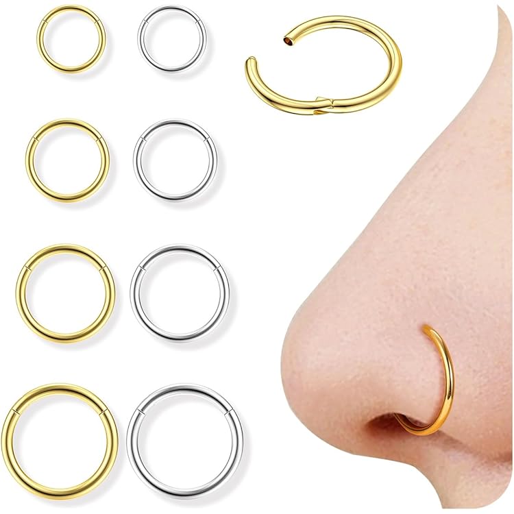 6 stuks 8/10/12 mm 16 g roestvrijstalen neusring zwart dames heren septum clicker neuspiercing lip kraakbeen ring voor mannen vrouwen staal
