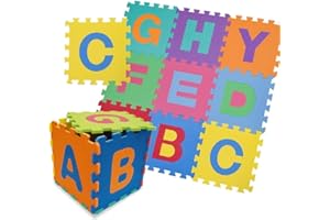 WELLDER Tappeto Bambini 10 Pezzi 30x30 Numeri o Lettere Tappetini Puzzle Gioco Gomma Schiuma Eva Certificato CE (LETTERE)