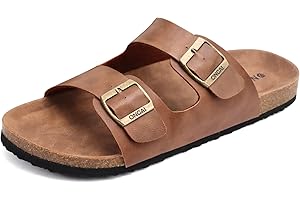 ONCAI Mules Sandalias para Hombre con Punta Abierta, Cuero Cómodas de Playa con Hebilla Zuecos Sandalias para Hombre Verano Zapatillas de corcho para Caballeros