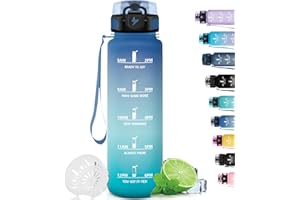 Grsta Gourde, Gourde 1l/500ml, Gourde Sport anti Fuite, Gourde Filtrante pour Running, Gourde Heure avec Slogan de Motivation, Facile à Nettoyer, Bouteille d'eau pour Randonnée, Camping