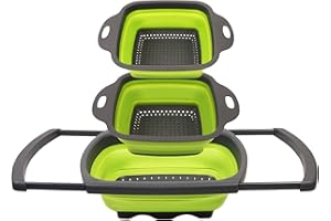 HOMESOFT Ensemble de 3 passoires/égouttoirs pliables en silicone avec poignées. Extensible - Vendeur français.