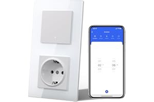 MVAVA Alexa Lichtschalter mit Steckdose, Wlan Smart Lichtschalter Unterputz Glas Kompatibel mit Alexa/Google Home, Neutrale Leitung Benötigt
