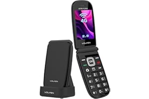 Volfen Astro Flip 4G - Teléfono Móvil para Personas Mayores con Tapa, Teclas Grandes y Pantalla XXL de 2,8”, Botón SOS, Fácil De Usar, Base de Carga USB-C, Doble SIM (Negro)