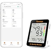 Temtop S1+ PM2.5 Air Quality Meter, AQI, Temperature and Humidity, Ultra Long Battery Life 100 Days, Thermometer with APP Con