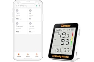 Temtop S1+ Medidor de Calidad del Aire PM2.5, AQI, Temperatura y Humedad, Batería Ultra Larga Duración de 100 Días, Termómetro Con Conexión APP, Ideal para Hogar y Oficina