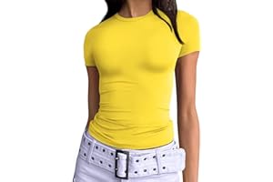 OYIGELZ Women's Basic T-Shirt Short Sleeve Crop Top Y2K Slim Fit Tops Casual Tee Shirts Streetwear