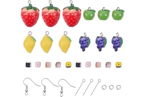PH PANDAHALL PandaHall, 40 ciondoli in resina a forma di frutti, con fragola, limone, uva e mela, con perline di vetro, per realizzare gioielli e orecchini fai da te