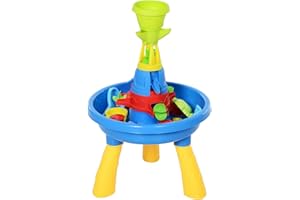 HOMCOM Kinder Sand- und Wasserspieltisch Spieltisch Spieltisch Outdoor Kinder Sandtisch mit 21-TLG. Zubehör, Wasserpark, Baby Spielzeug ab 3 Jahren, Kunststoff, Bunt, 46 x 46 x 72 cm