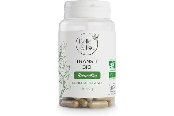 DIGESTION & TRANSIT INTESTINAL FLUIDE - Transit BIO - Pruneau, Réglisse et Guimauve certifiés Bio - 120 gélules - Complément Alimentaire BELLE&BIO - Fabriqué en France