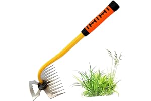 BONGSHAKALAKA 11 Denti Estirpatore Erbacce Manuale Sarchiatore Manuale 2 in 1 con Manico Lungo Giardinaggio Trituratore per Erbacce Strumento di Diserbo in Acciaio Inossidabile per Diserbo da Giardino e Prato
