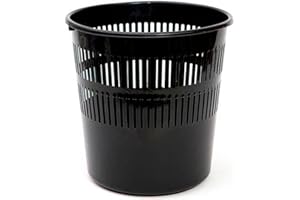 CABLEPELADO Papelera de Plástico Rejilla, Cubo de Reciclar, Cesta de Basura para Escritorio y Oficina, 28 cm Alto x 27.5 cm Diámetro, Capacidad 12 Litros, Negro