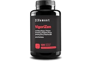 VigoriZen con Maca Negra, Tribulus terrestris, L-Arginina, Ginseng, Zinc y Vitamina B6 - Testosterona y Metabolismo Energético Masculino - 120 Cápsulas Veganas - Zenement