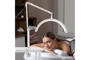 PNETERG Lampe LED 110V/240V Extension De Cils - 20W Demi Lune Onglerie Table, Professionnel Sur Pied pour Le Soin Des Yeux (Blanc)