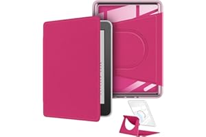 YOUNGME Étui rotatif à 360 degrés pour Kindle Paperwhite 7" (12e génération - version 2024), design magnétique amovible, support réglable, dos transparent avec mise en veille/réveil automatique, framboise