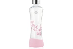 EQUA Magnolia szklana butelka na napoje, 0,55 l, 550 ml, butelka sportowa z silikonowym dnem, designerska butelka na napoje do podróży i biura