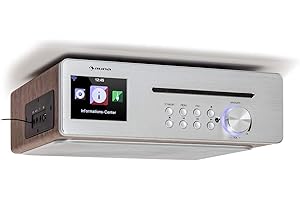 auna Silverstar Chef - Kitchen Radio, Substructure Radio, 10W RMS / 20W max., CD Player, Bluetooth Function, Radio: Internet/DAB + / FM, 2.4” TFT Colour Display, USB Port, AUX - Light Silver