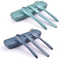 2 Sets Reusable Cutlery Set with Case, Travel Fork Knife Spoon Set, Portable Plastic Cutlery Set for Picnic School Office Lun