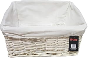 H-LINE SMALL White Wicker Willow Storage Basket with Cloth Lining Ideal for Christmas/Easter/Newborn Gift Hamper, Make Your Own Hamper