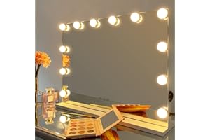 ‎ICREAT iCREAT Hollywood Spiegel mit Beleuchtung 58X46cm Schminkspiegel mit Licht Makeup Spiegel mit Licht 12 Dimmbare LED Lampen 3 Farbtemperatur USB Tischspiegel Kosmetikspiegel Weiß