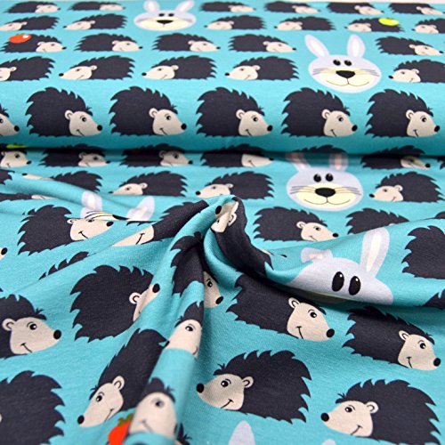 Jersey-Stoff „Igel und Hase“ bunt / Kinder-Baumwoll-Jersey / Beste Öko-Tex Qualität / Meterware ab 50cm / FX-3-2 (01. Türkis) - 5