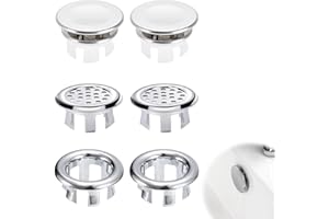 NJCXOLA Paquete de 6 Embellecedor Lavabo Agujero, de desbordamiento para lavabo de baño, borde redondo cromado, anillo de cubierta de agujero de desbordamiento redondo chapado