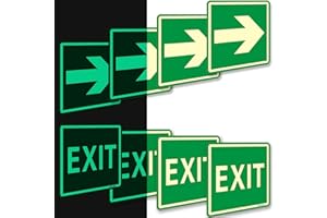 Ashoaza Segnali di Uscita con Decalcomanie Fosforescenti, 8 Pezzi, (Cm 15x15), Adesivo per Cartello Uscita di Emergenza con Frecce Uscita Emergenza Luminosa | Indicazione Direzione