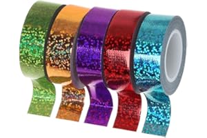 Rtengtunn Decoración de Gimnasia rítmica Cinta de Purpurina holográfica Anillo Accesorio de Palo 15mm * 5m Cinta de Washi Cinta de enmascarar DIY - C