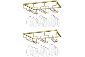 Nuovoware 2PZS Soportes para Copas de Vino, 3 Filas Soporte para Colgar Copas de Vino Debajo del Gabinete para Cocina, Bar, Almacenamiento para Barra de Gabinete de Cocina - Oro Nanómetro